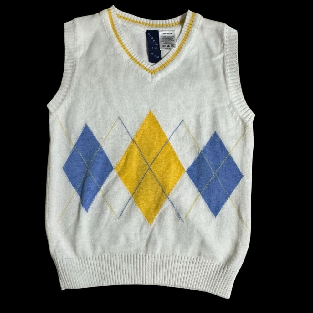 Boys white  and yellow Argyle Sweater Vest Size 4